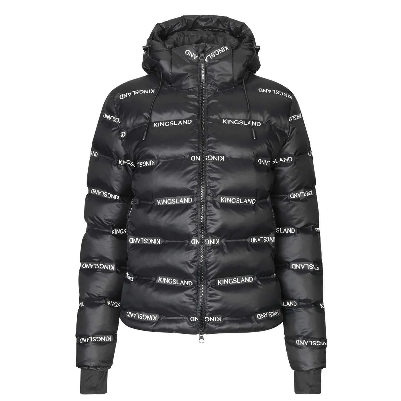 Schwarze Kingsland-Steppjacke mit Kapuze, Optimale Beleuchtung für Pferd und Reiter.