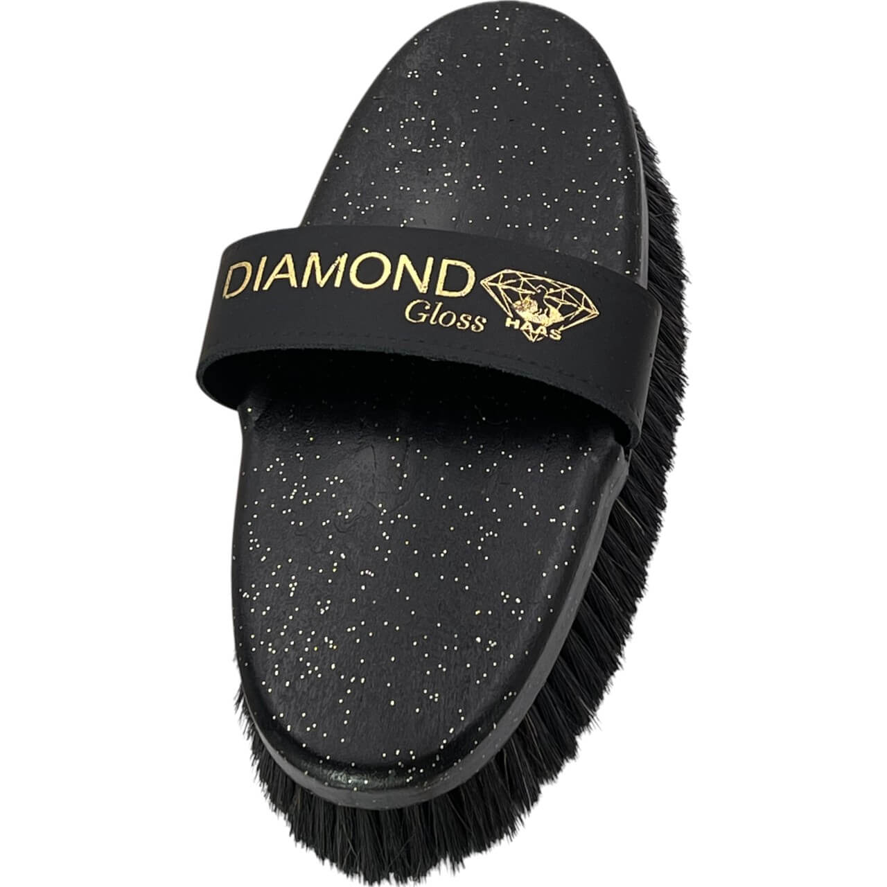 Putzzeug Shopping Days, schwarze Haas Diamond Gloss Kardätsche mit goldener Aufschrift. Putzzeug Shopping Days, schwarze Haas Diamond Gloss Kardätsche mit goldener Aufschrift.