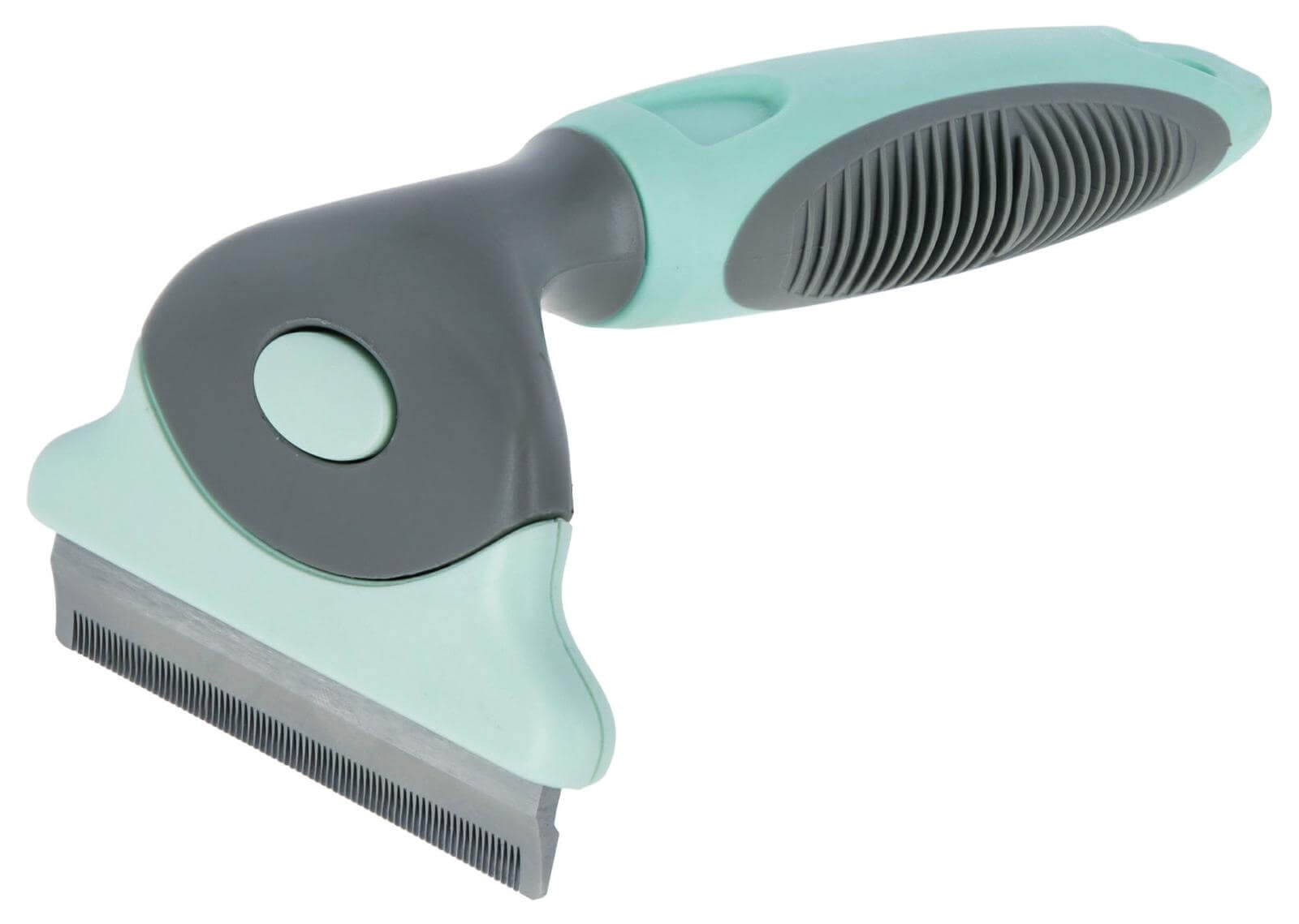 Pflege & Hygiene, mintfarbener Fellkamm mit Griff vor weißem Hintergrund. Pflege & Hygiene, mintfarbener Fellkamm mit Griff vor weißem Hintergrund.