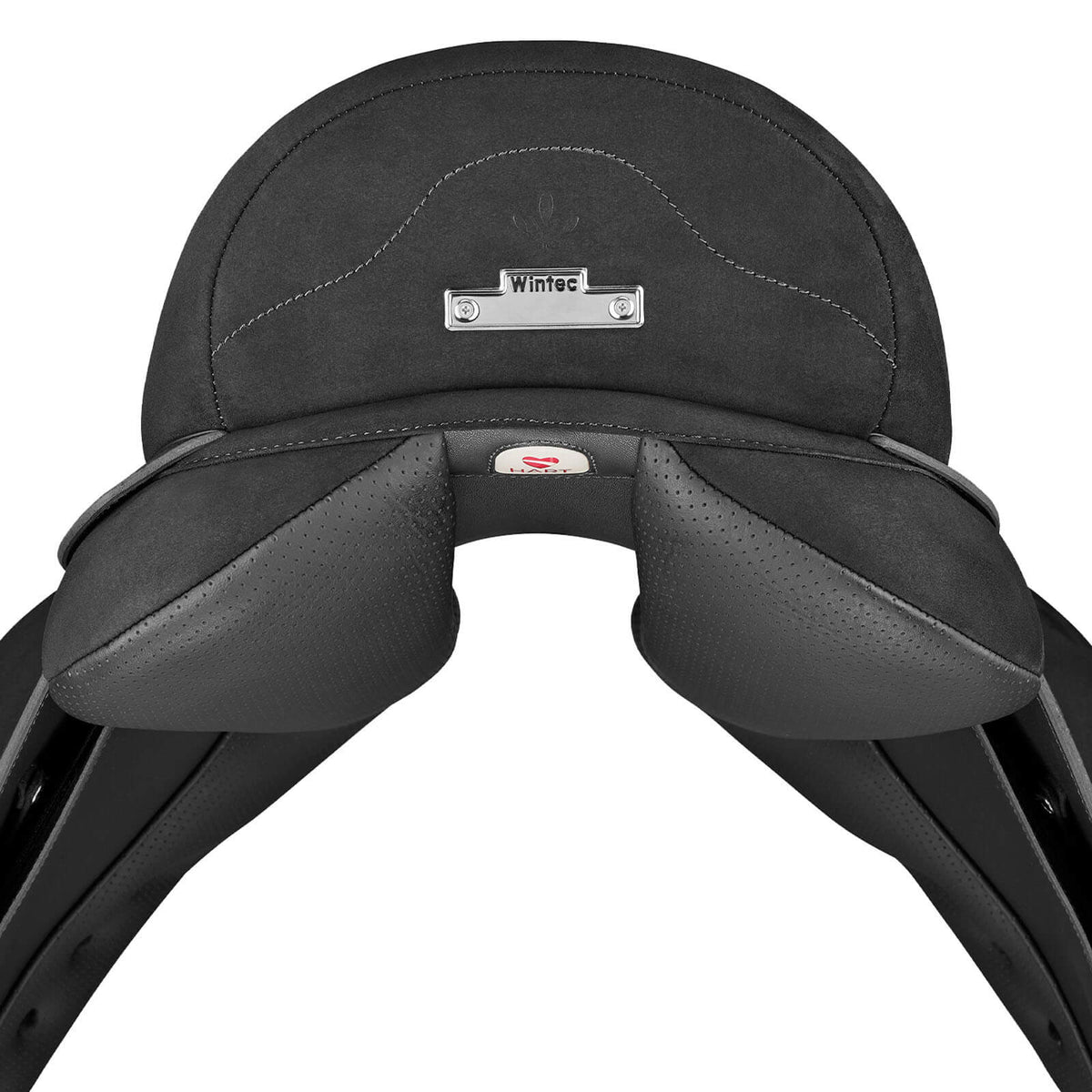Wintec Sattel Isabell Icon Dressursattel, Schwarz, Detailaufnahme von vorn.