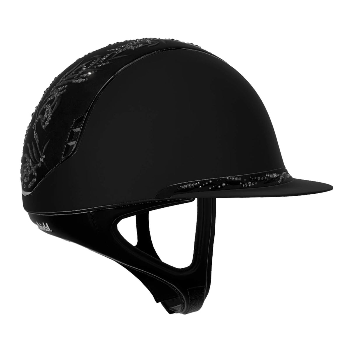 Samshield Reithelm Miss Shield 2.0 Black Shadowmatt Top + Frontal Band Crystal Leaf Trim + Blason Matt Black, Produkt allein.