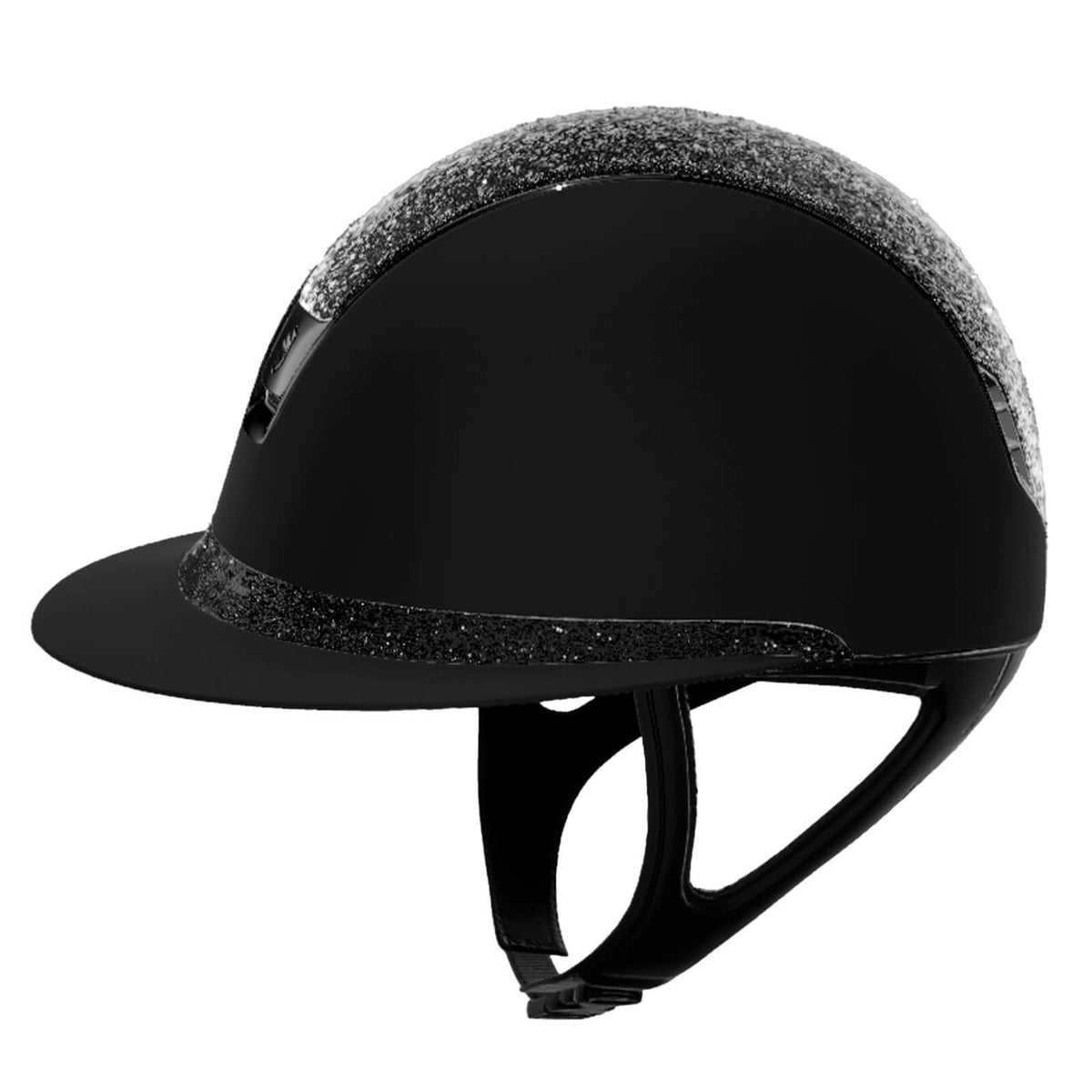 Reithelm Miss Shield 2.0 Black Shadowmatt Top + Frontal Band CrFabric Trim + Blason Black Chrome, Samshield, Produkt allein auf weißem Hintergrund.