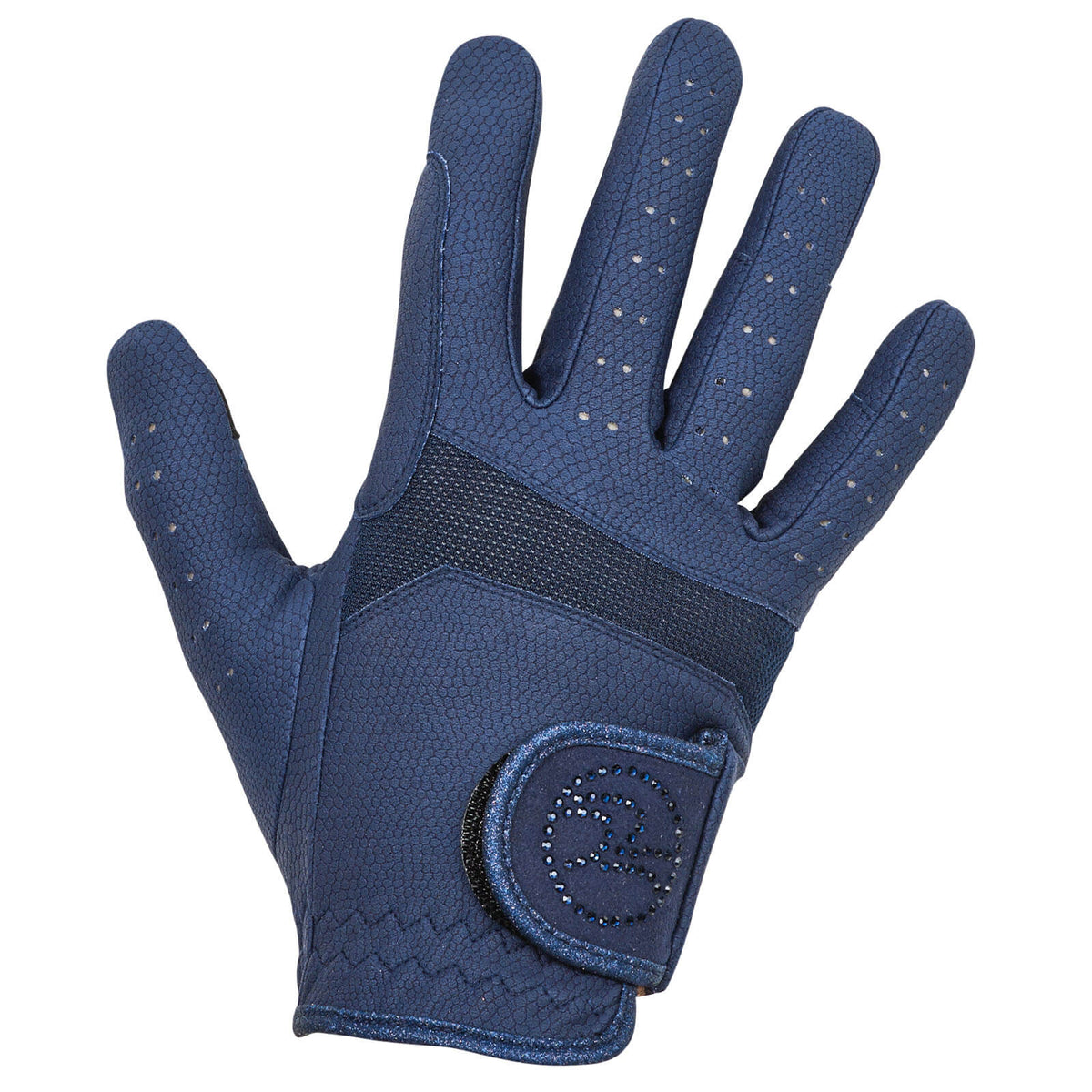 Reithandschuhe Unisex Aestetic GP Ganzjahreshandschuhe, Navy, Detailaufnahme eines einzelnen Handschuhs.