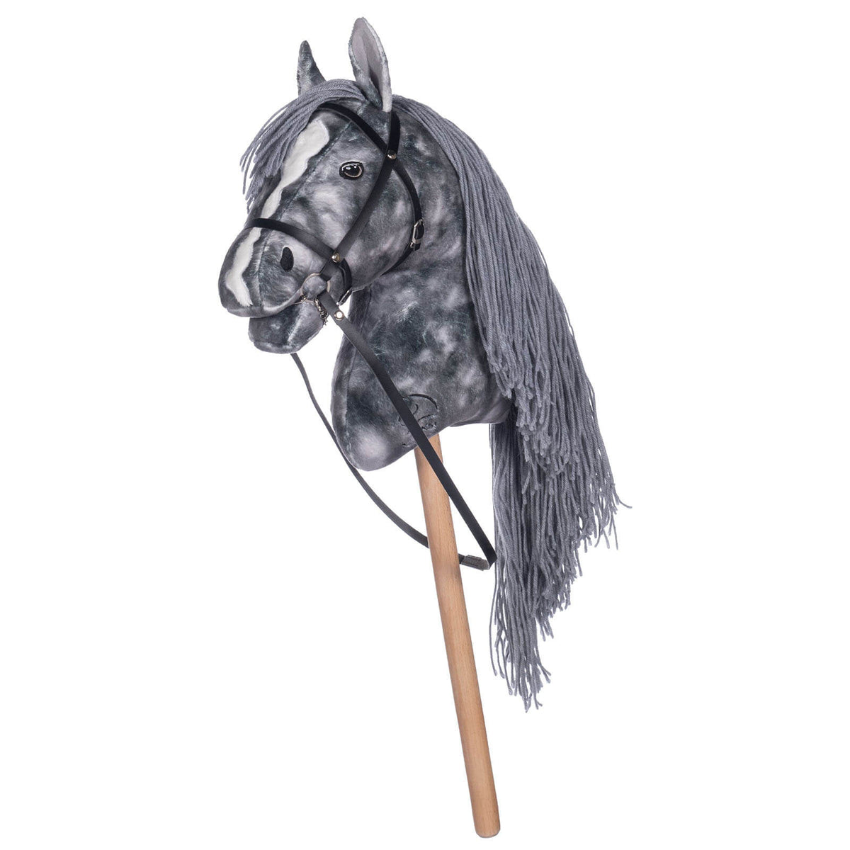 Steckenpferd Hobby Horse Spielzeugpferd, Grau, Produkt allein auf weißem Hintergrund.