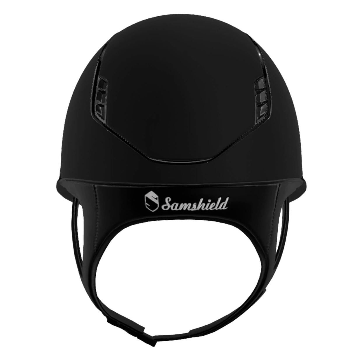 Samshield Reithelm Miss Shield 2.0 Black SM Top + Frontal Band Shimmer Leather Trim + Blason Black Chrome, Schwarz, Produkt allein.