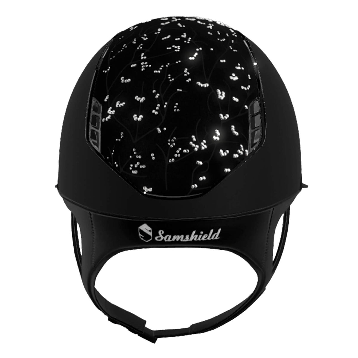 Samshield Reithelm 2.0 Black Shadowmatt Top Crystal Leaf Trim + Blason Black Chrome, Black, Produkt allein.