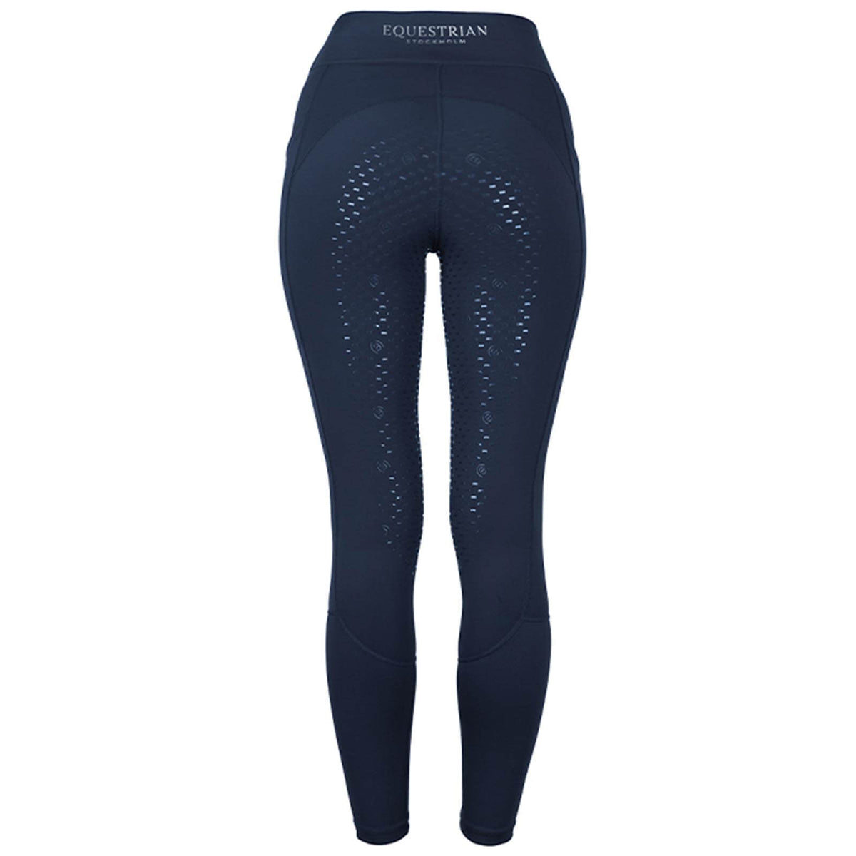 Equestrian Stockholm Reitleggings Damen Full-Grip Movement Vollbesatz Damenreitleggings, Navy, Produkt allein auf weißem Hintergrund.