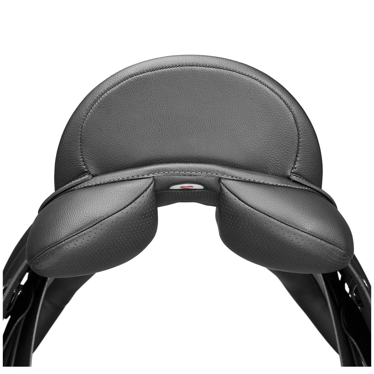 Sattel 500 DR Dressursattel, Grau, Detailaufnahme des Sattels auf weißem Hintergrund.