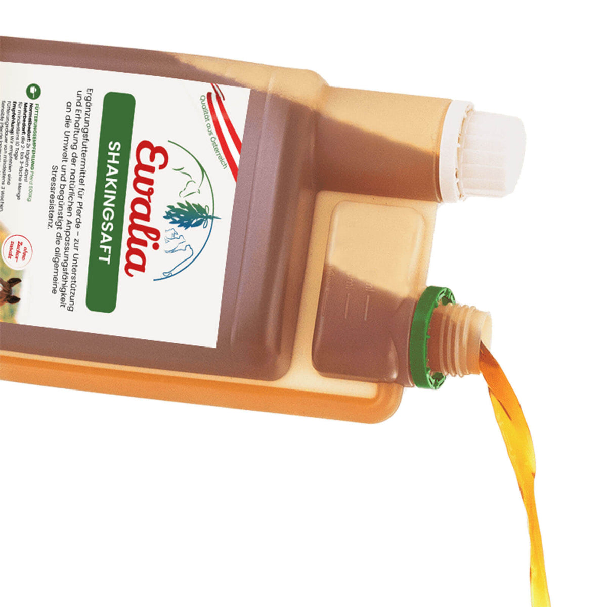 Ewalia Shakingsaft Ergänzungsfuttermittel, Produkt allein, aus der Flasche ausgegossen.