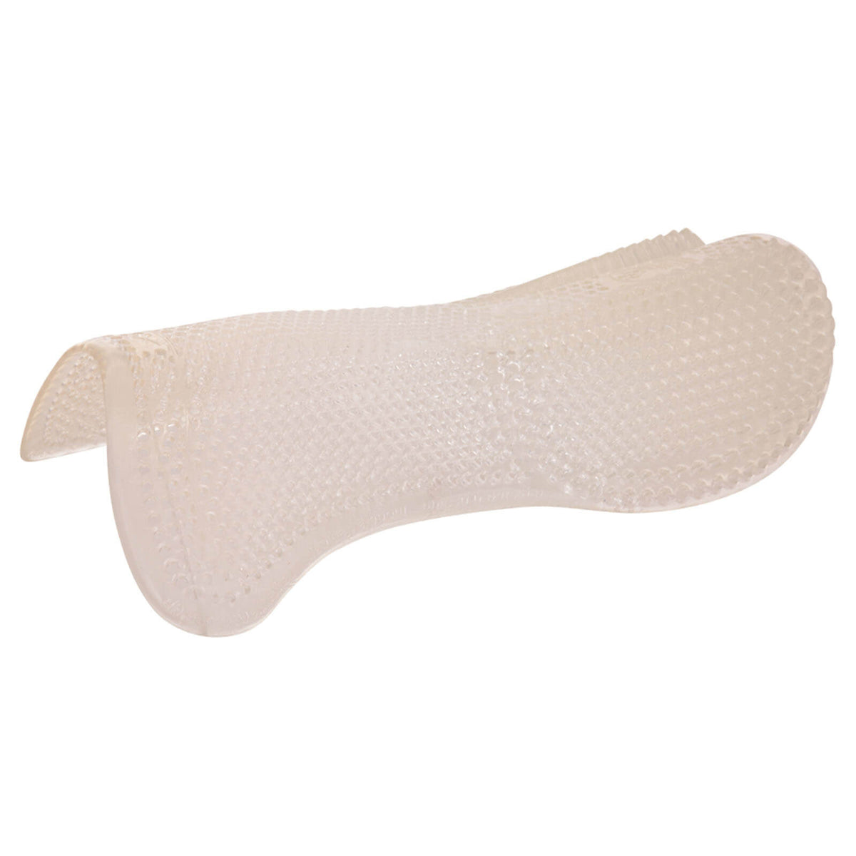 Sattelpad Soft-Gel-Pad mit Back Riser Sattelunterlage, Transparent, Produkt allein auf weißem Hintergrund.