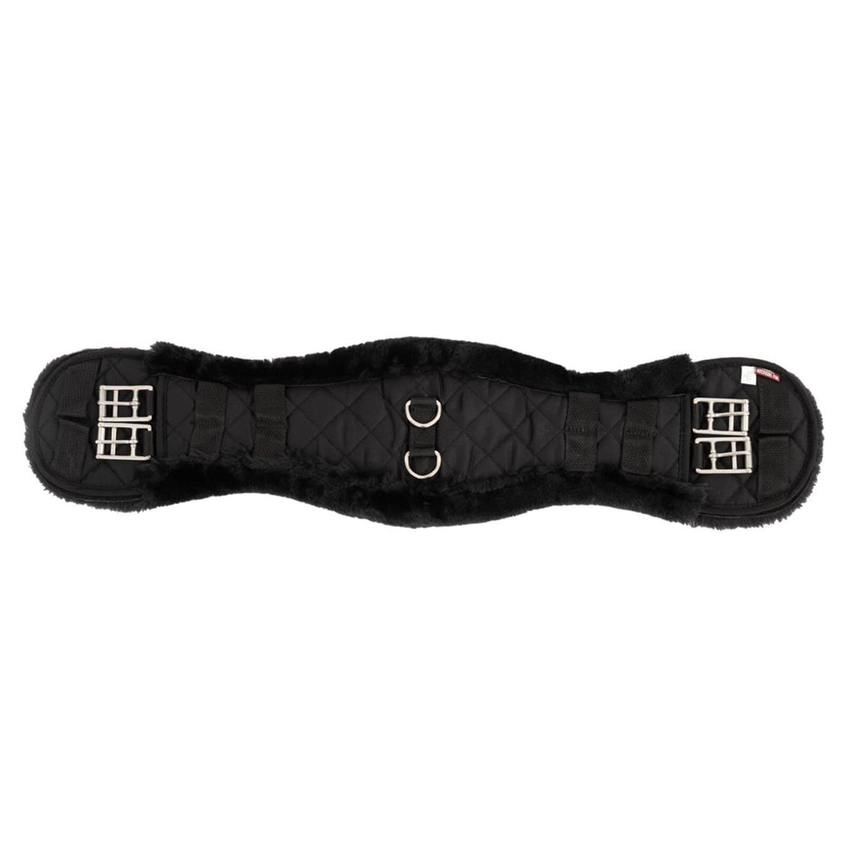 Sattelgurt Artifical Fur Dressurgurt, Schwarz/Schwarz, Produkt allein auf weißem Hintergrund.