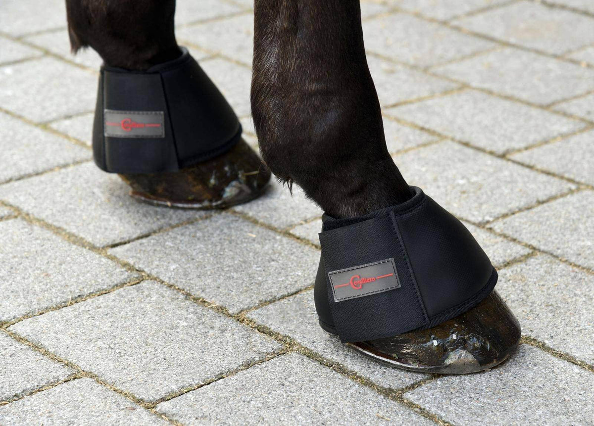 Covalliero Hufglocken Protecto, Schwarz, an den Hufen eines Pferdes.