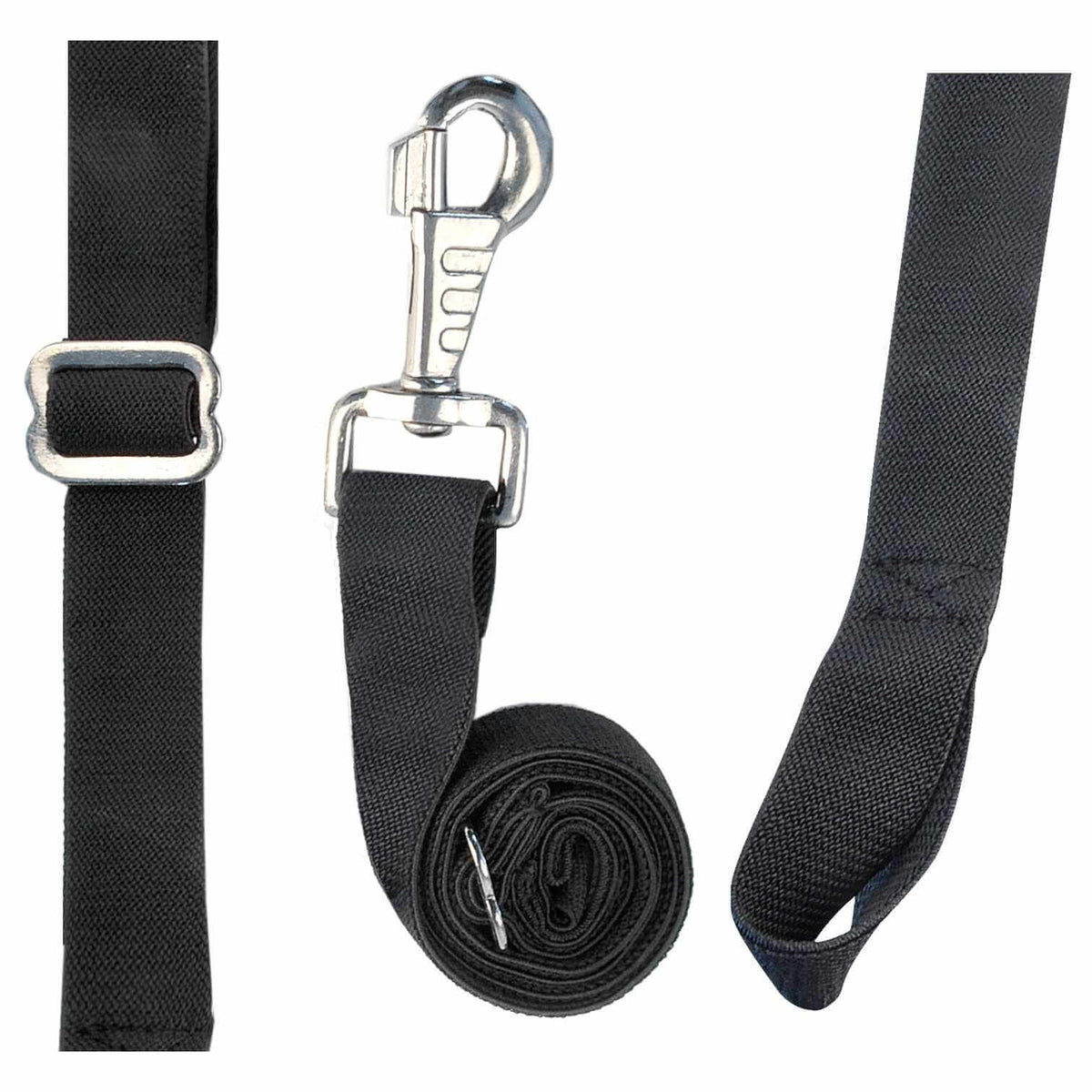 Waldhausen Beinschnüre m. Karabiner, elastik, schwarz, Produkt allein auf weißem Hintergrund.
