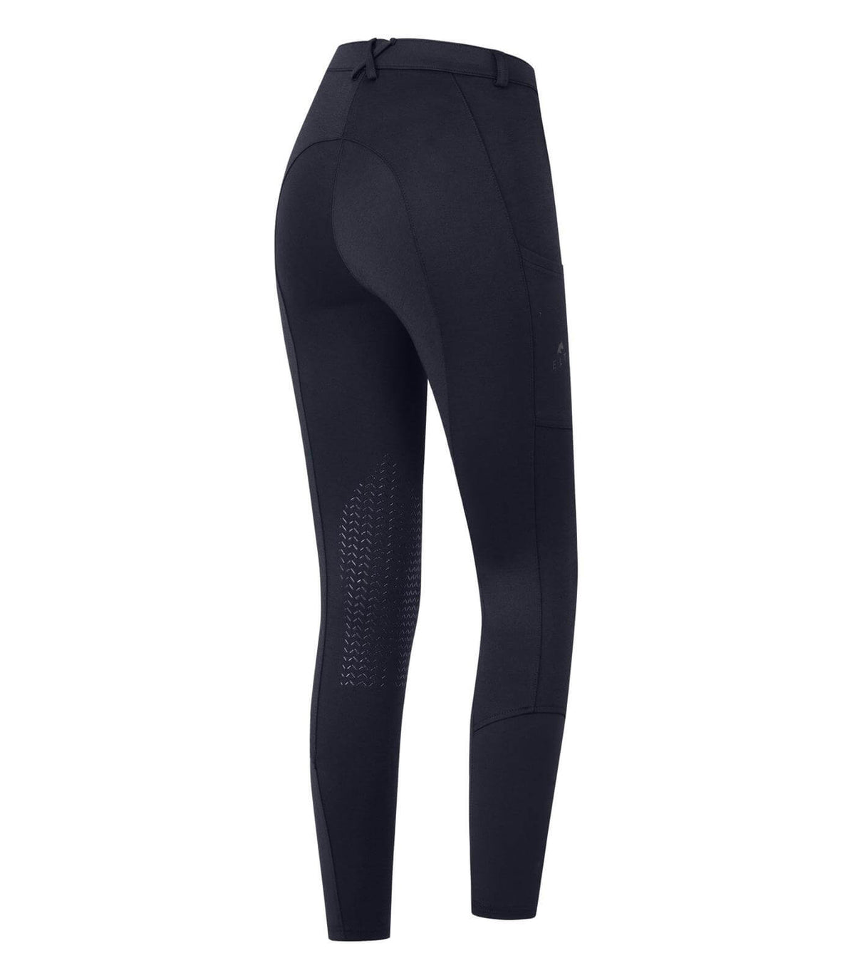 Reithose Essential Knie Silikon, Schwarz, Produkt allein auf weißem Hintergrund.