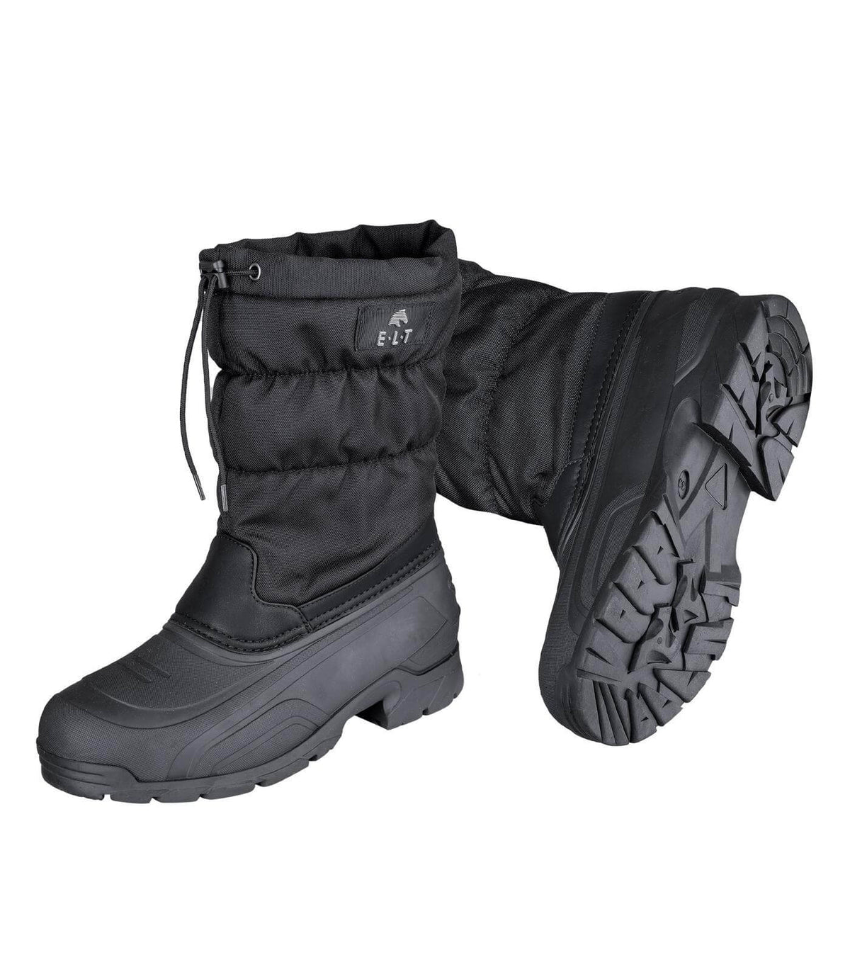 E.L.T Thermostiefel Calgary, Schwarz, Paar Winterstiefel auf weißem Hintergrund.