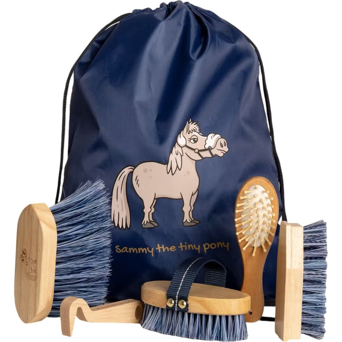 Bürstentasche Set Sammy für Kinder Bürstenset, Navy, Tasche und Bürsten auf weißem Hintergrund.