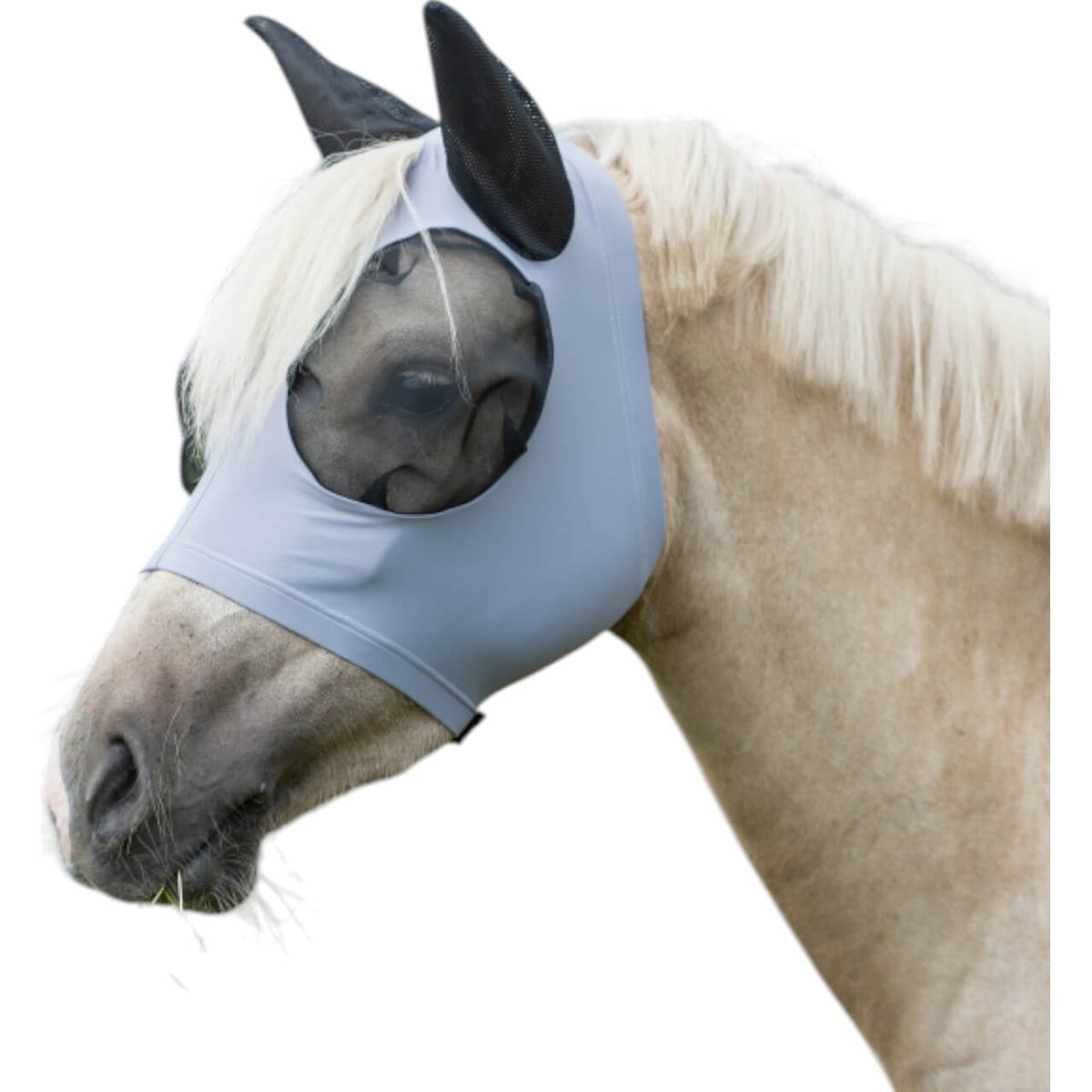 Fliegenmaske Twin Fit Flexi, Grau, Pferd trägt die Fliegenmaske.
