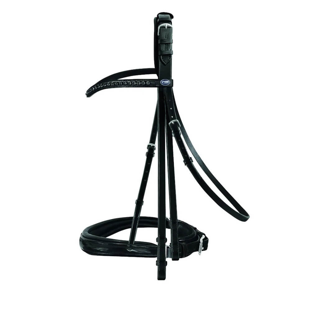 Kandare Hubertus Schmidt Black Edition Kandarenknopfzaum, Schwarz, Produkt allein auf weißem Hintergrund.