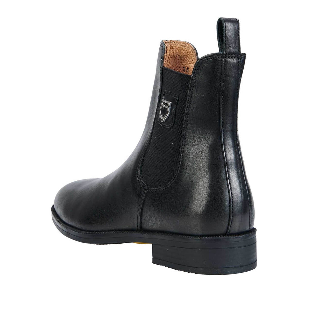 Stiefelette Unisex Leder Stallschuh, Schwarz, Detailaufnahme eines einzelnen Stallschuhs.