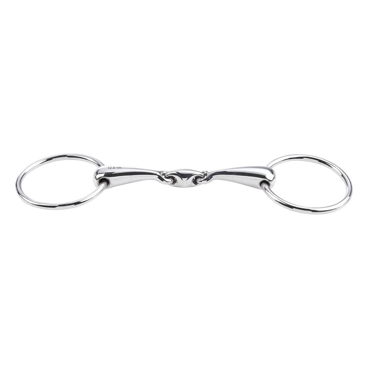 Wassertrense Doppelt Gebrochen 18 mm Gebiss, Silber, Produkt allein auf weißem Hintergrund.