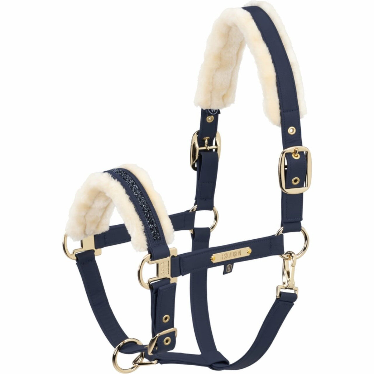 Eskadron Halfter Faux Leather Jewel Heritage 2025 Fellhalfter, Navy, Produkt allein auf weißem Hintergrund.