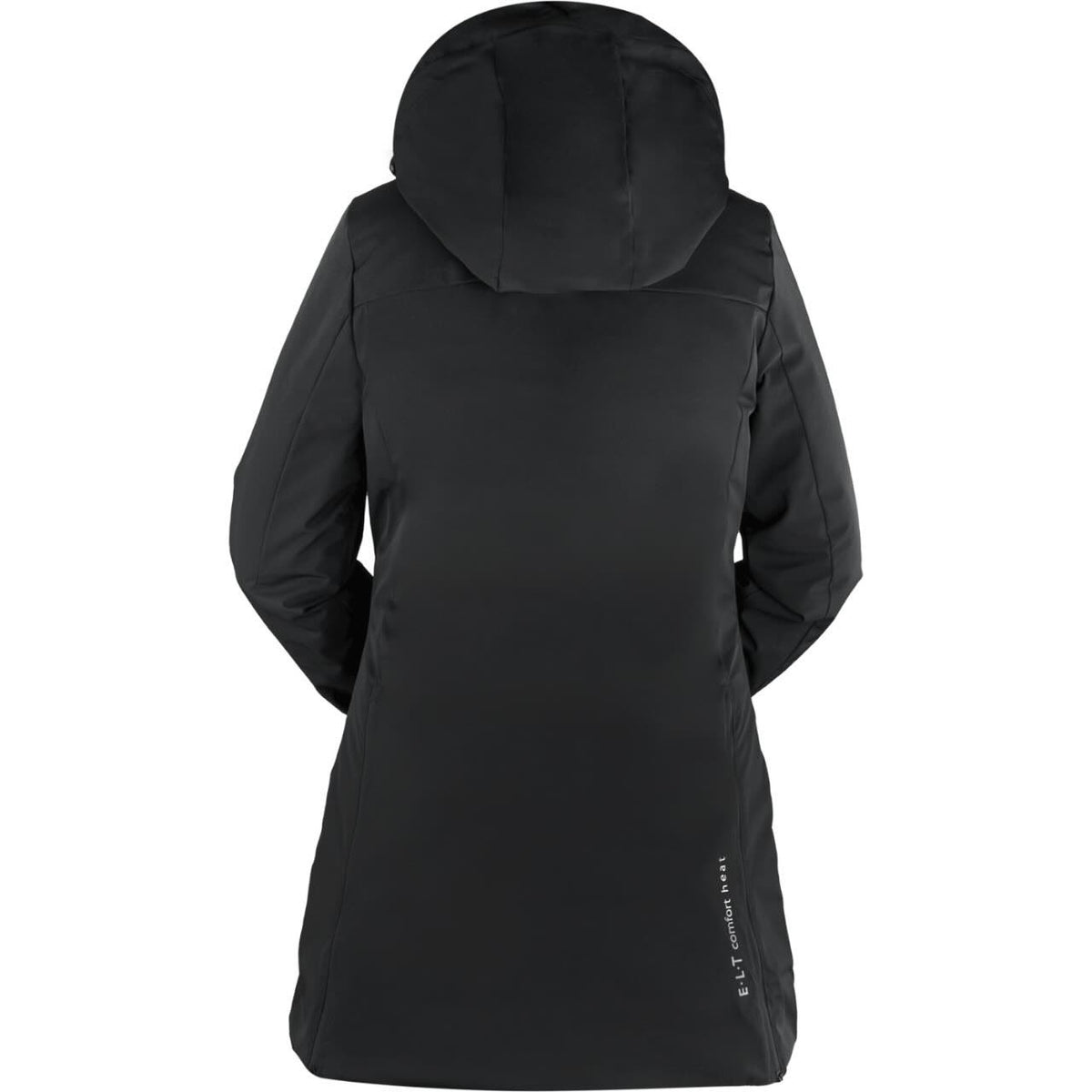 E.L.T Heizparka Damen Comfort Heat Heizjacke, Schwarz, Produkt allein von hinten auf weißem Hintergrund.
