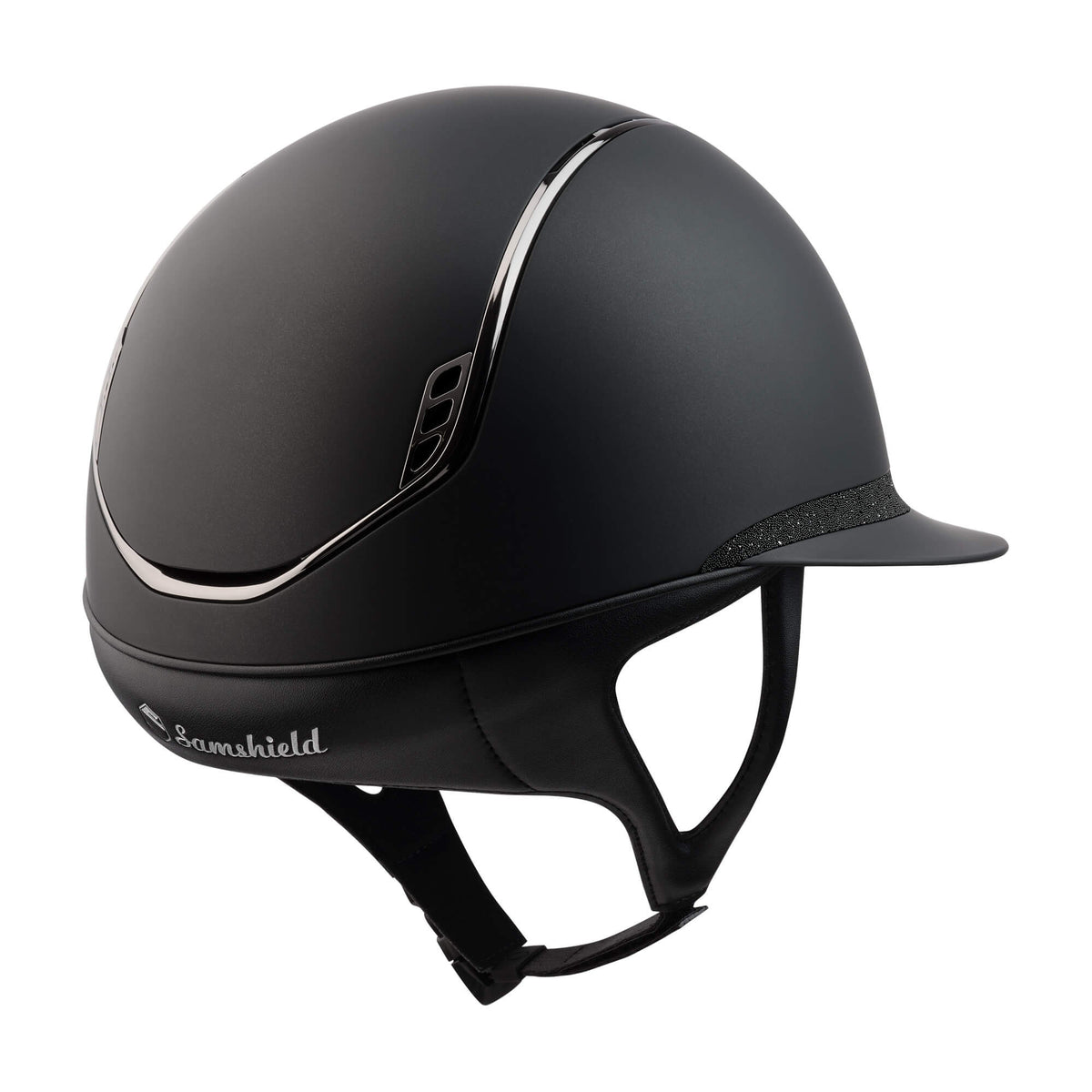 Reithelm Miss Shield Shadowmatt 2.0 Black Crystal Fabric Black, Produkt allein auf weißem Hintergrund.