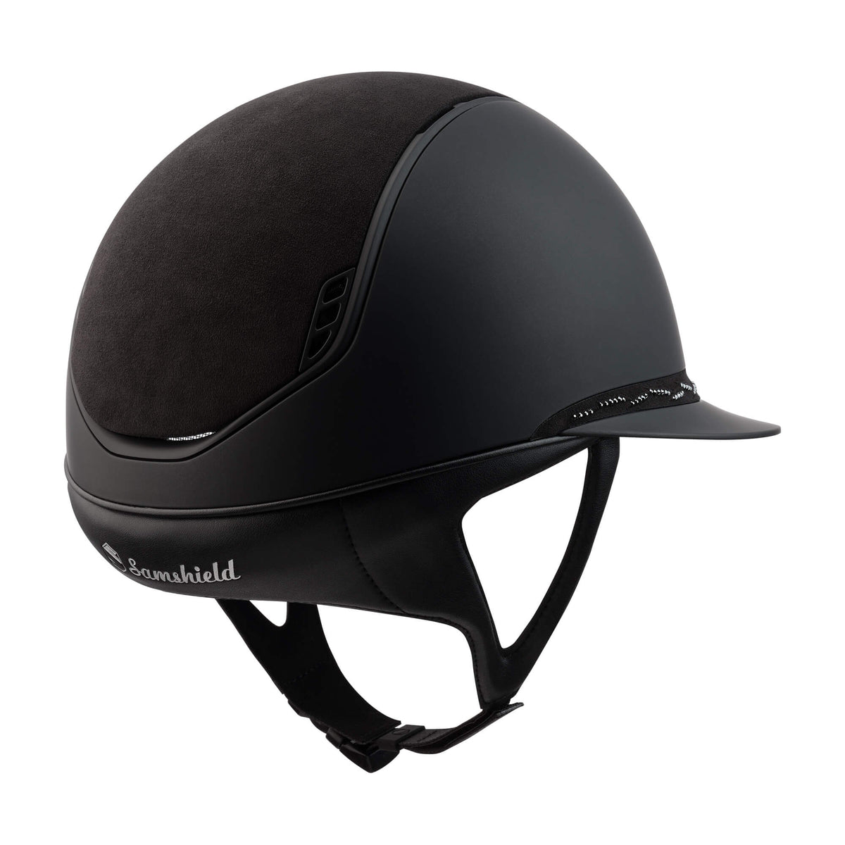 Reithelm Miss Shield Shadowmatt 2.0 Black Flower Swarovski Black, Black, Produkt allein auf weißem Hintergrund.