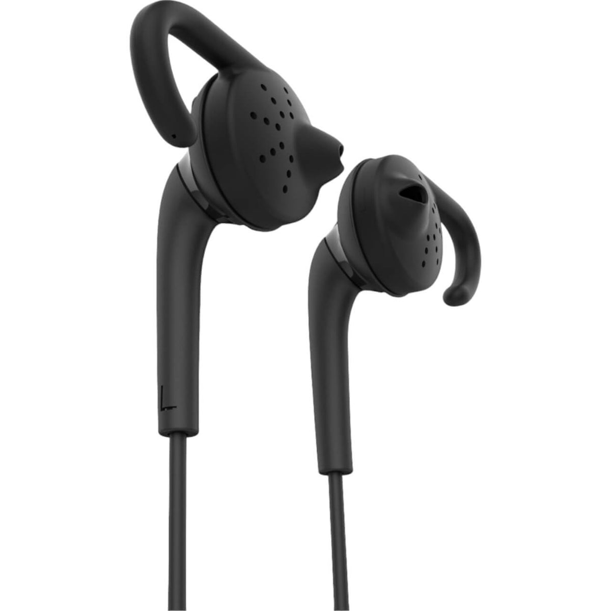 Headset Stereo Standard, Schwarz, Detailaufnahme der In-Ear-Headsets auf weißem Hintergrund.