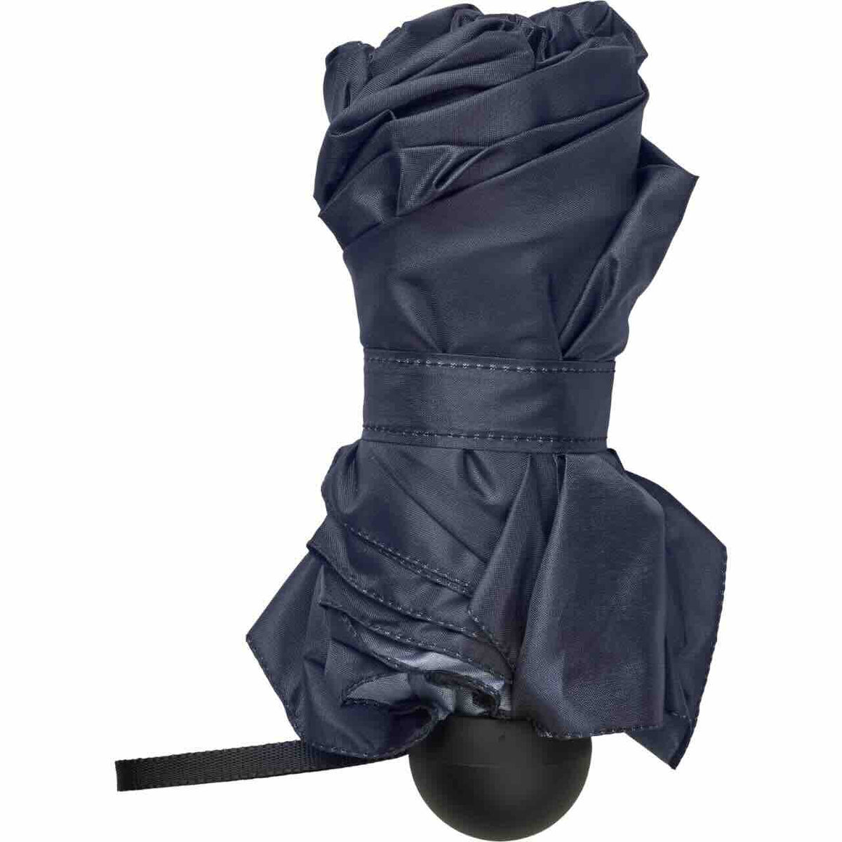 Regenschirm Compact Schirm, Navy, zusammengefaltet auf weißem Hintergrund.