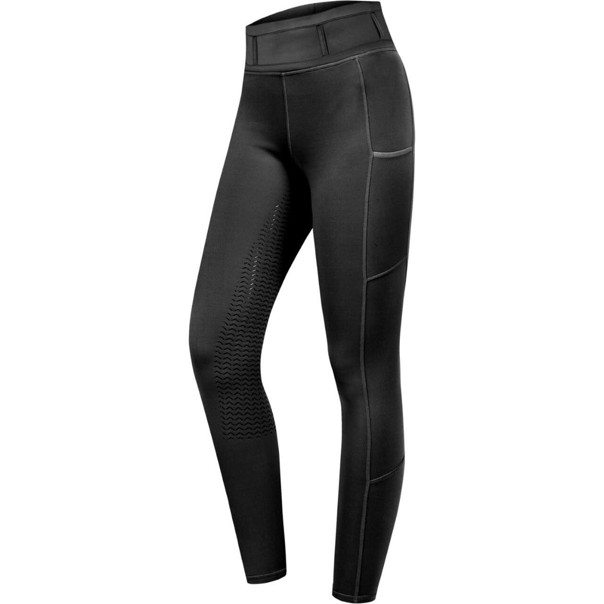 Reitleggings Damen Full-Grip Ella Glam Damenreitleggings, Schwarz, Produkt allein auf weißem Hintergrund.