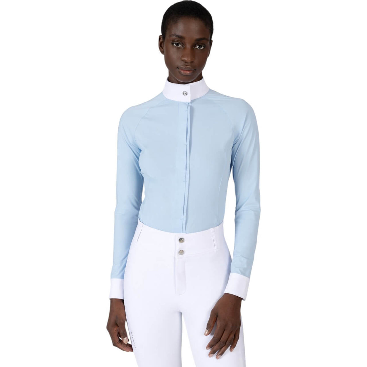 Turniershirt Damen Langarm Aira Competition Collection Longsleeve, Aqua, an Modell getragen.