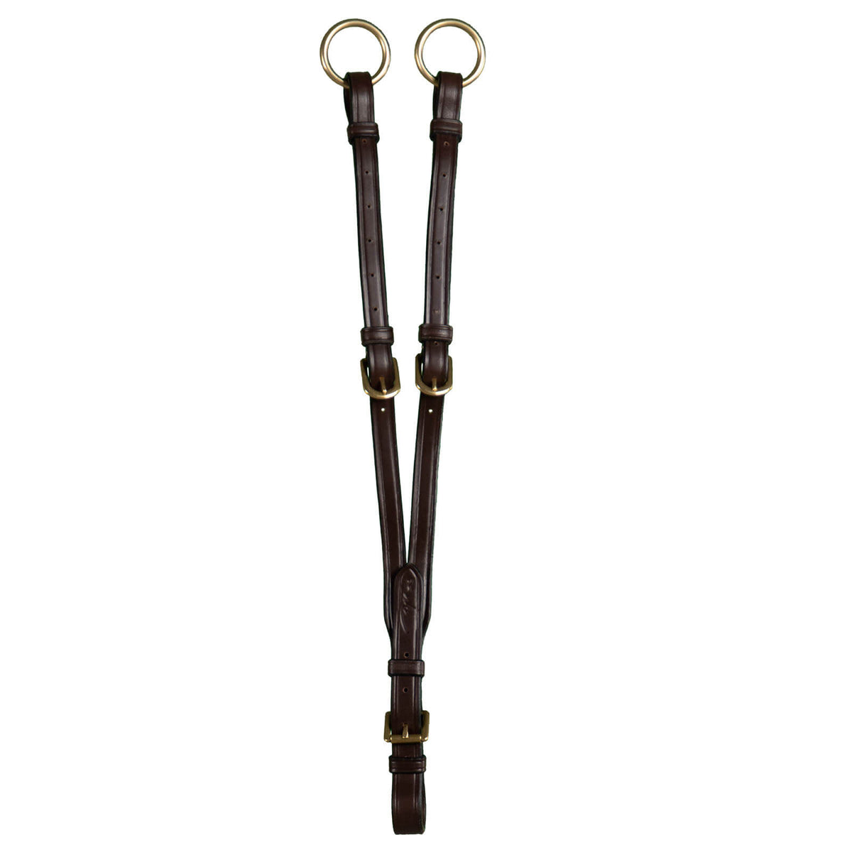 Martingalgabel D Collection Hilfszügel Ringmartingal, Braun, Produkt allein auf weißem Hintergrund.