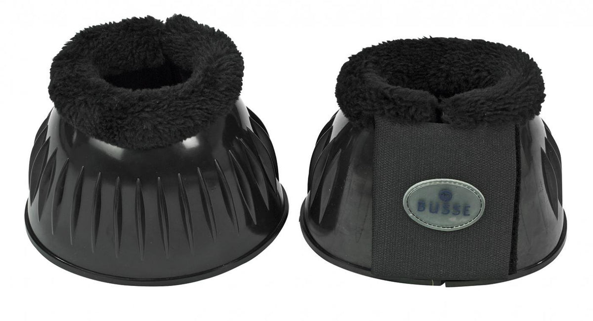 Büsse Hufglocken Sturdy-Plush Gummiglocken, Schwarz, Produktpaar auf weißem Hintergrund.