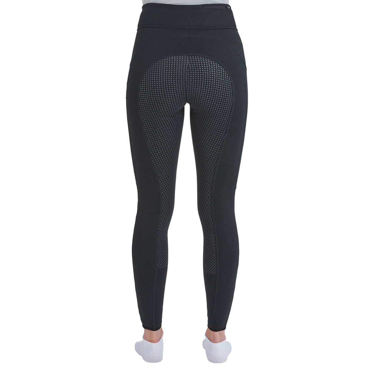 Reitleggings Damen Full-Grip Nurmes-Winter II, Schwarz, Person trägt das Produkt von hinten.