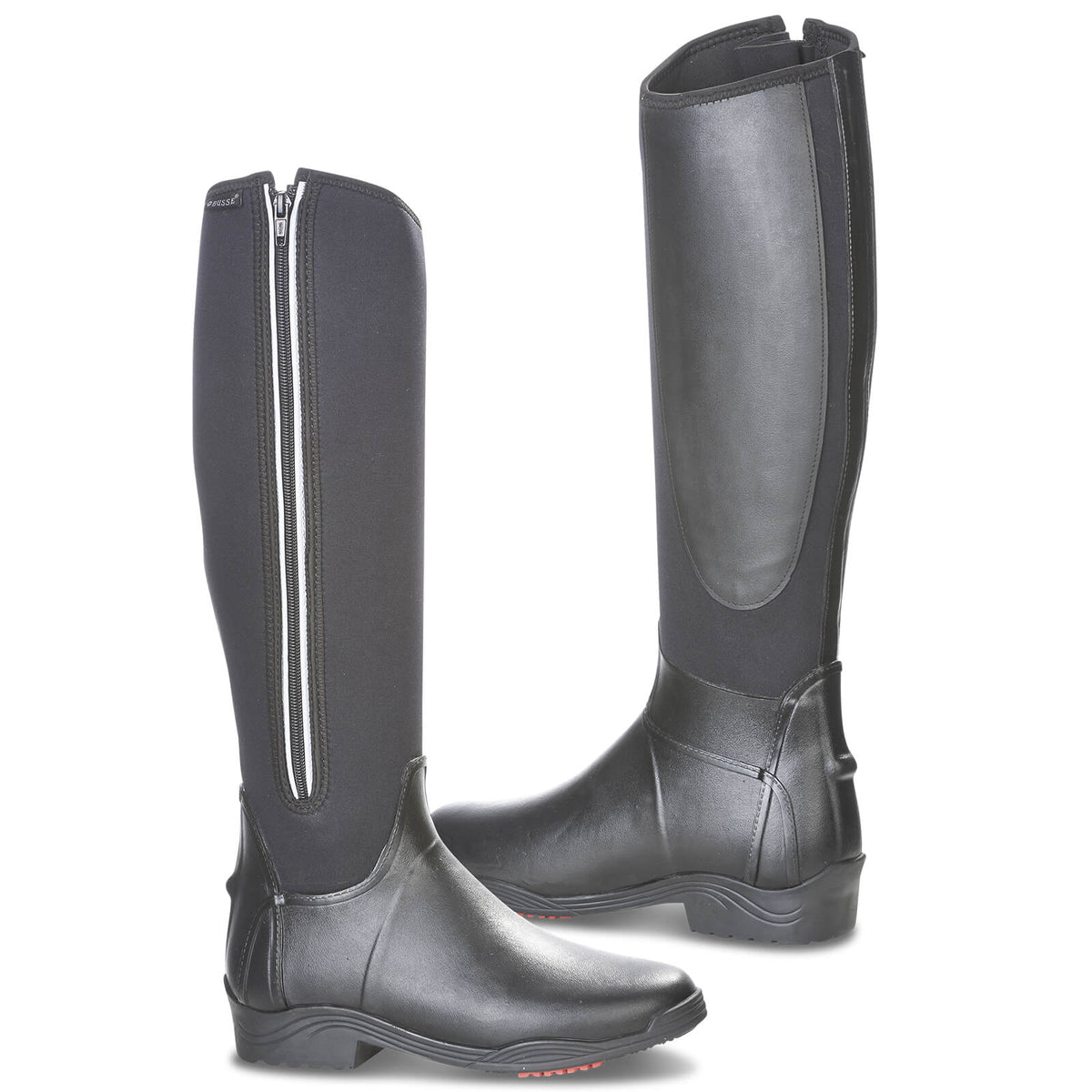 BUSSE Reitstiefel Mud-Boots Calgary, Schwarz, beide Stiefel nebeneinander auf weißem Hintergrund.