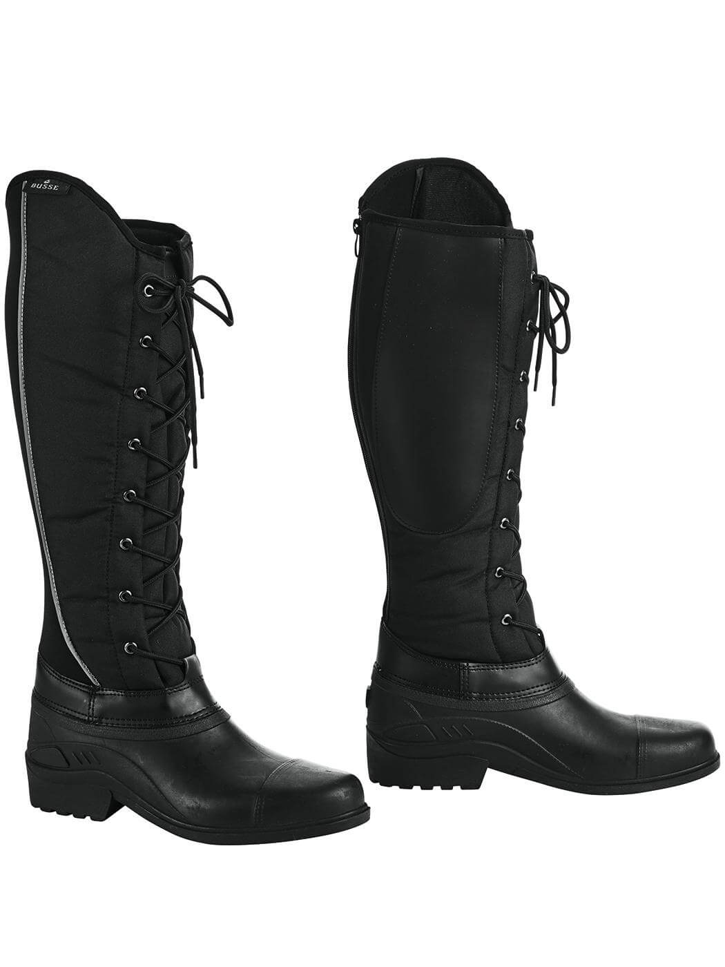 Thermostiefel Edmonton, Schwarz, Paar Stiefel mit Schnürung auf weißem Hintergrund.