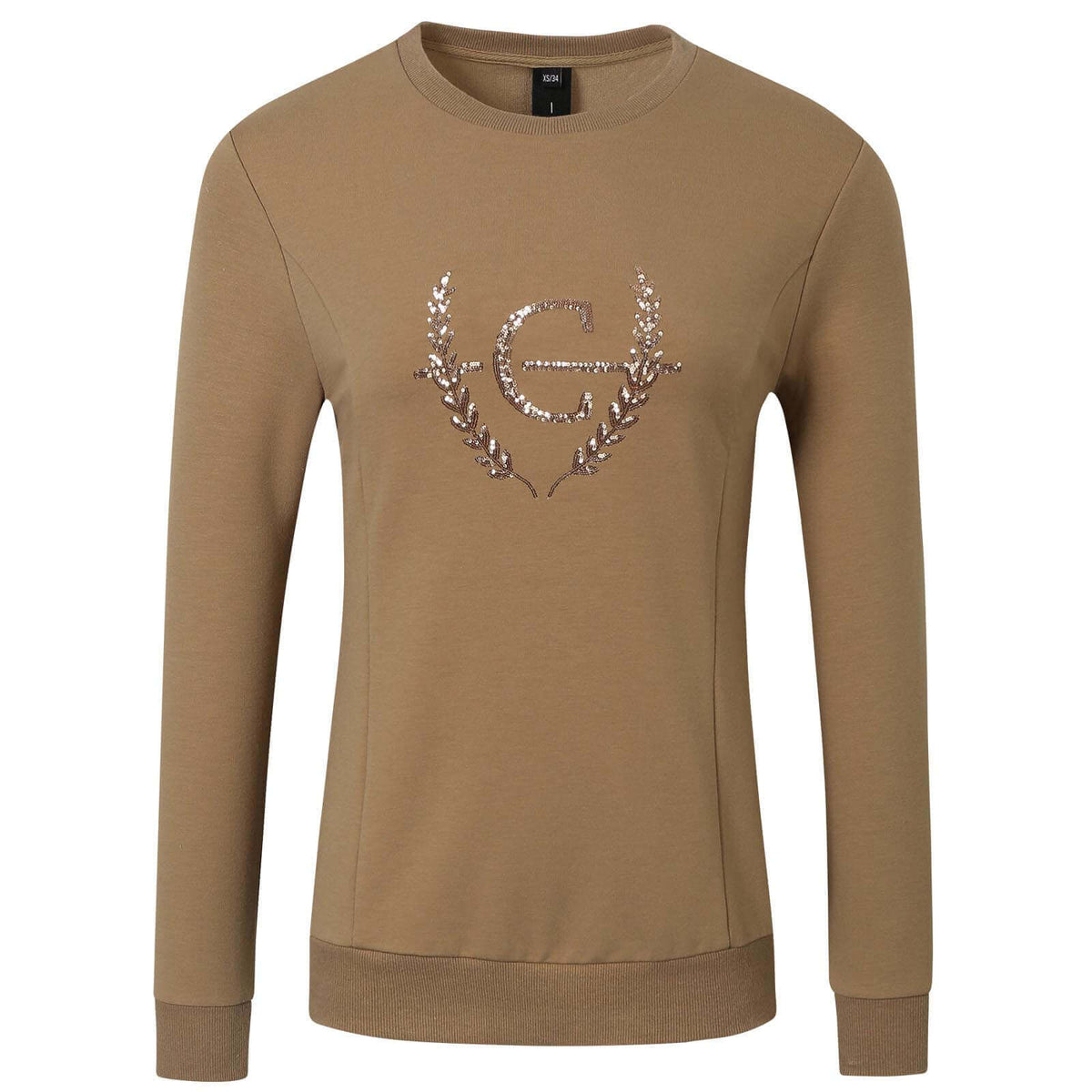 Pullover Damen FS 2023 Langarmshirt, braun, Produkt allein auf weißem Hintergrund.