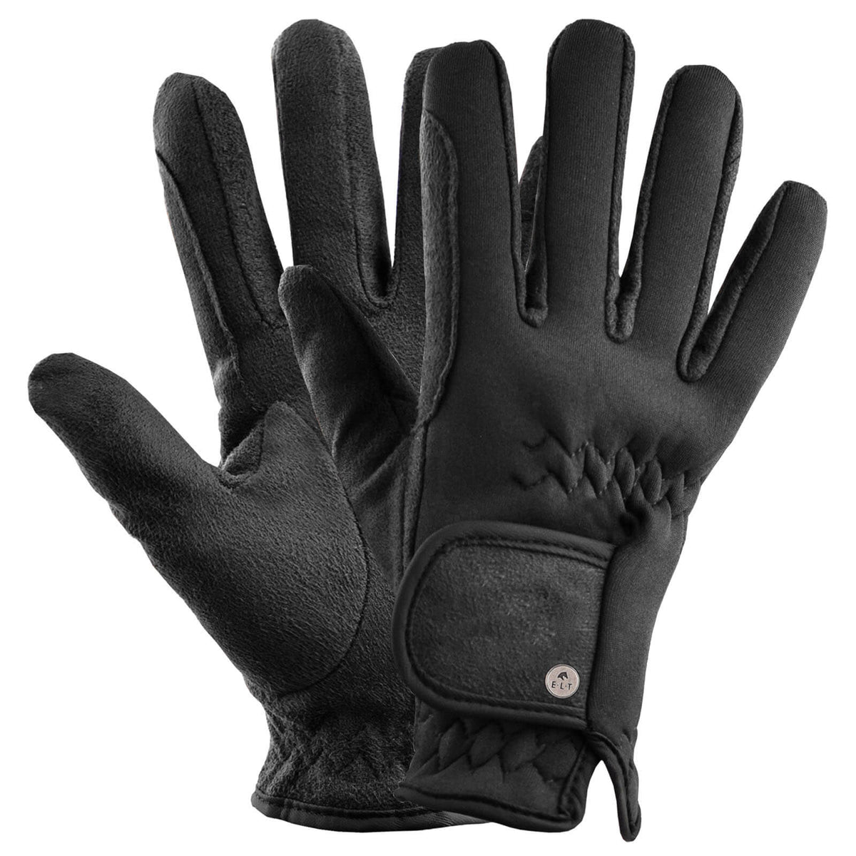 E.L.T Reithandschuh Nordkap Winterhandschuh, Schwarz, Paar Reithandschuhe auf weißem Hintergrund.