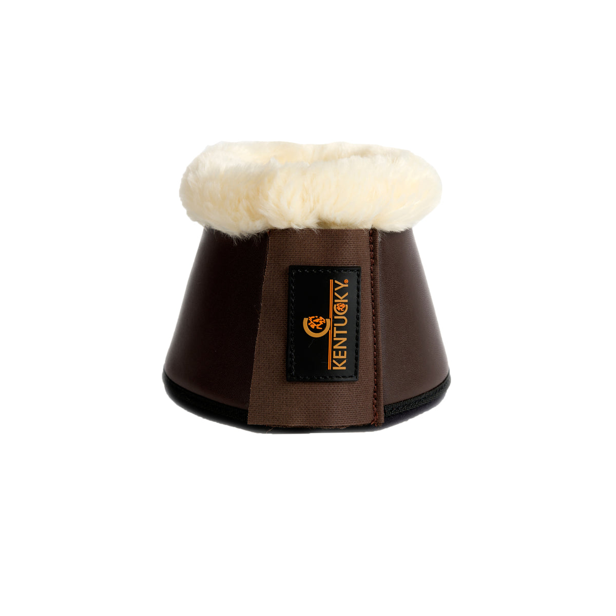Kentucky Horsewear Hufglocken Leder Lammfell Sprungglocken, Braun/Natur, Produkt allein auf weißem Hintergrund.