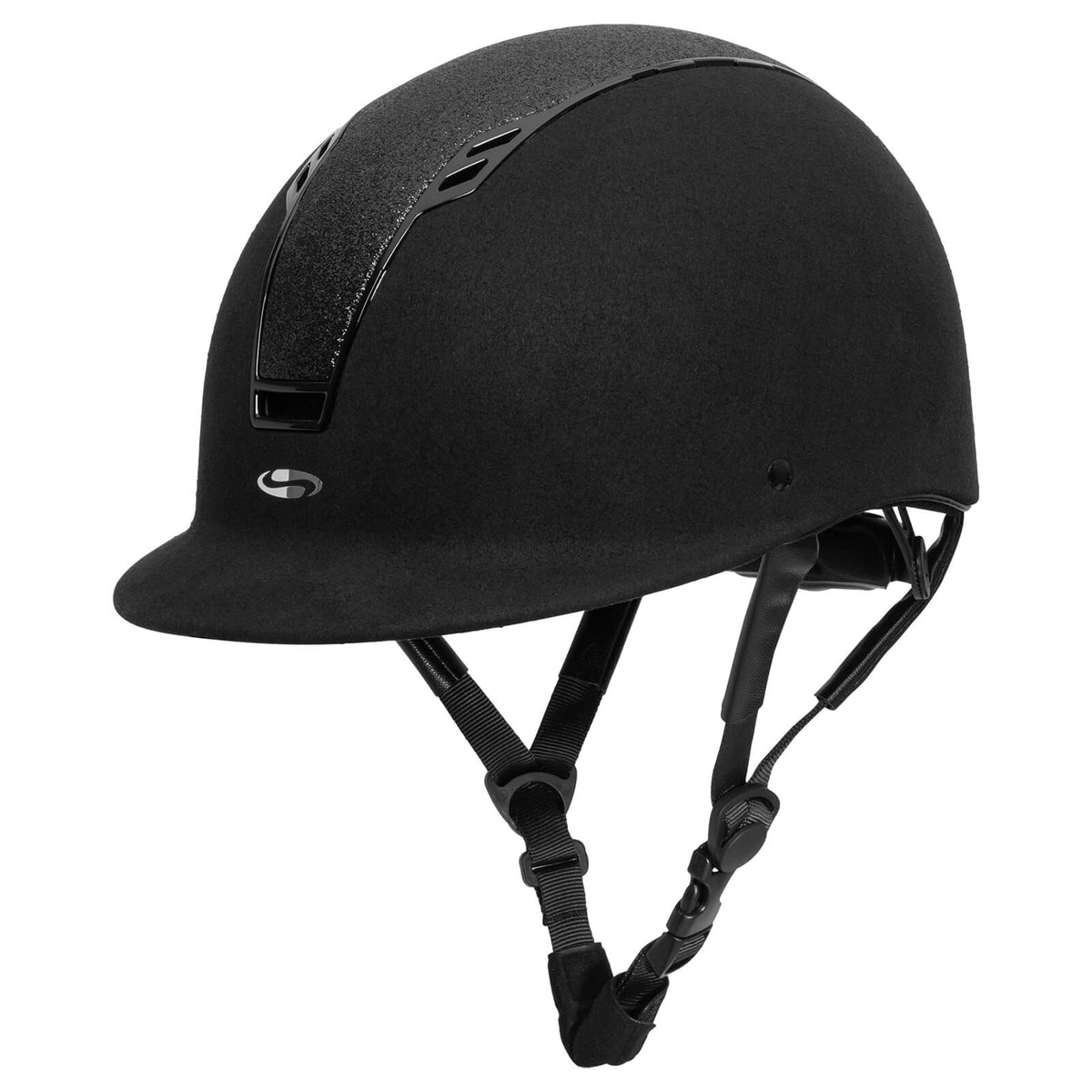 Reithelm Swing H22 shine, Schwarz Shine/Schwarz Velvet, Produkt allein auf weißem Hintergrund.