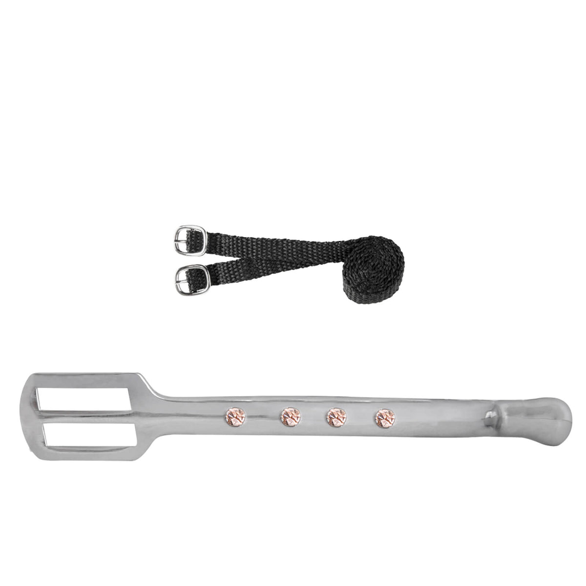 Waldhausen Sporen-Set Damen Crystal, Silber, Produkt mit Strasssteinen und Sporenriemen auf weißem Hintergrund.