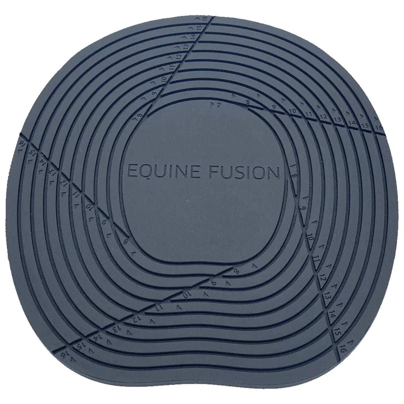 Schwarzer Hufschuh mit Größenmarkierungen und EQUINE FUSION, Der Hufschuh "Active Jogging Shoe" von Equine Fusion.
