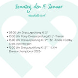 Sonntag, den 15. Januar, Messehalle Nord mit Zeitplan für Dressurprüfungen, Der AGRAVIS Cup Münster – das Traditionsturnier in der Halle Münsterland.
