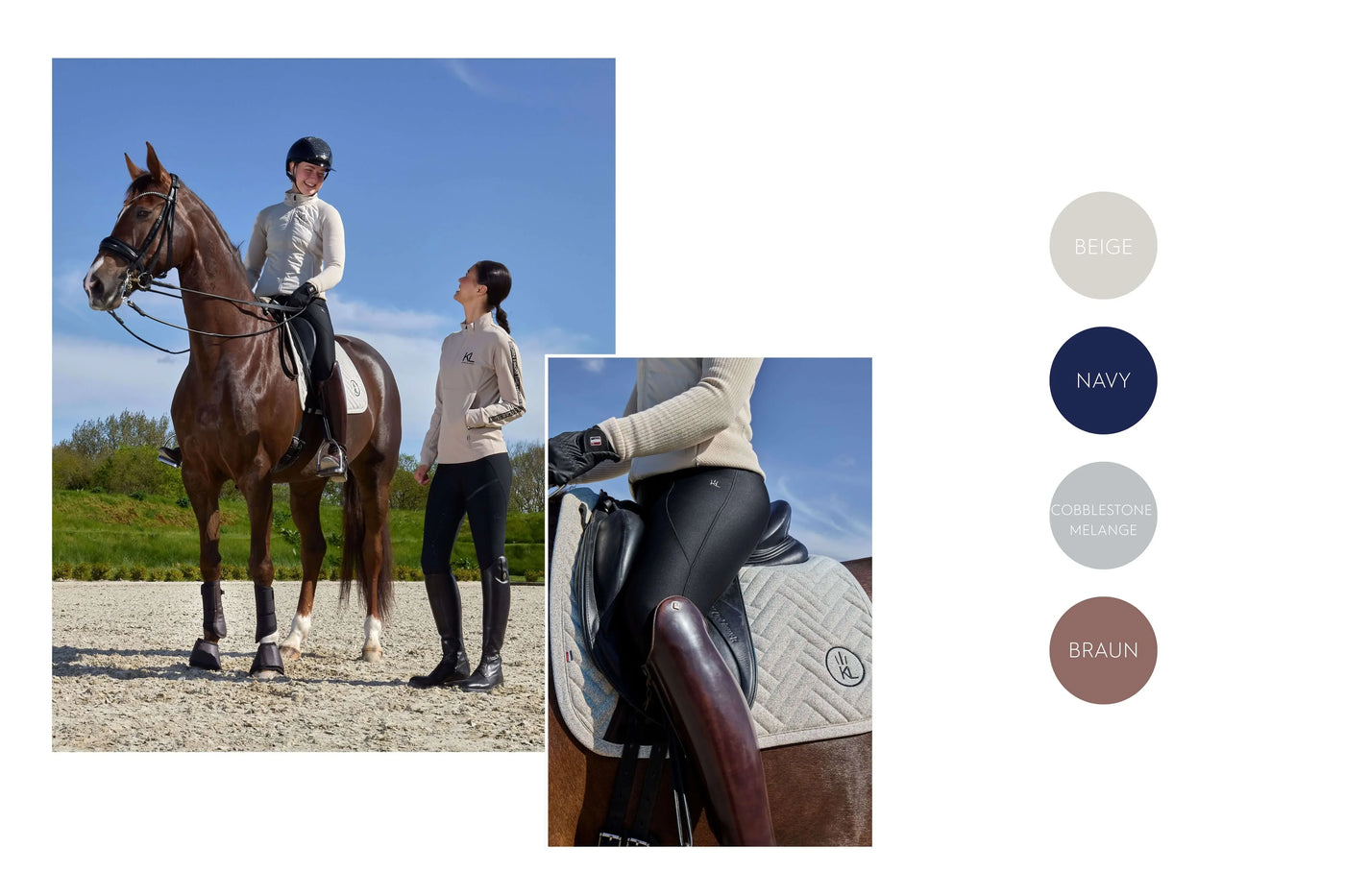 Reiterin mit Pferd und Farbmustern, Unsere Frühjahr-/Sommer-Kollektionen im Überblick