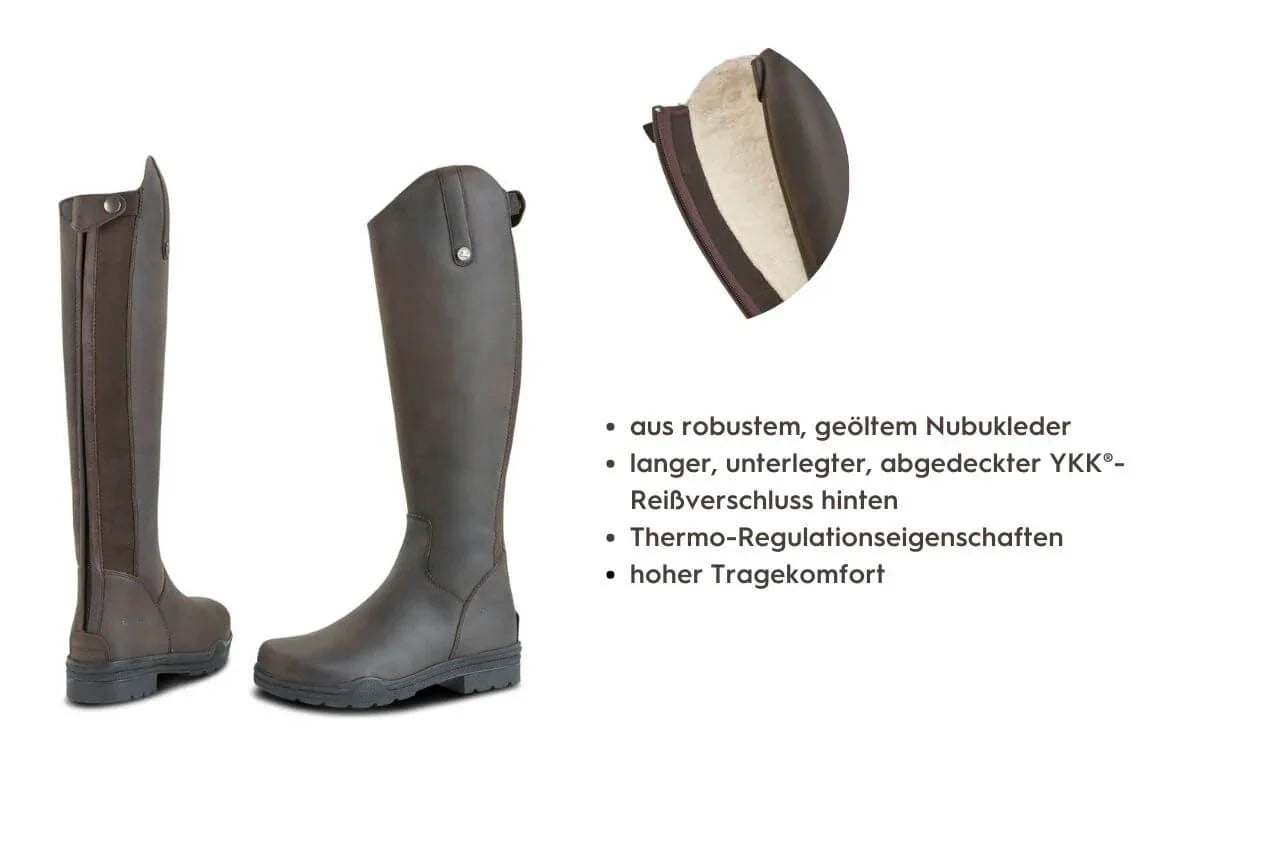 Braune Winterreitstiefel mit Schurwollfutter und Reißverschluss, Winterreitstiefel von Busse: Wohlige Wärme mit PURE WOOL.