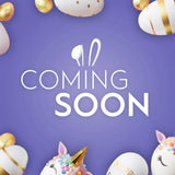 Weiße und goldene Ostereier auf lila Hintergrund mit „COMING SOON“, THE BIGGEST EASTER SALE EVER EVER