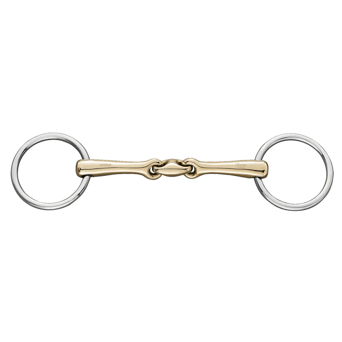 Sprenger Unterlegtrense Doppelt Gebrochen KK Ultra 12 mm SENSOGAN® Gebiss, Gold, Produkt allein auf weißem Hintergrund.
