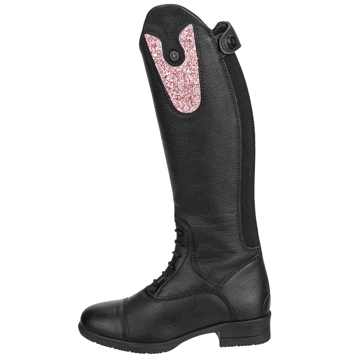 Patches Nova Kids Fun, Rosa, Detailaufnahme am Reitstiefel.