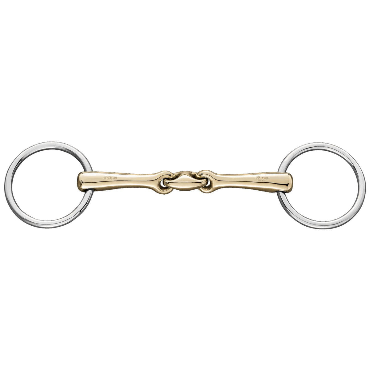 Sprenger Unterlegtrense Doppelt Gebrochen KK Ultra 14 mm SENSOGAN® Gebiss, Silber-Gold, Produkt allein auf weißem Hintergrund.
